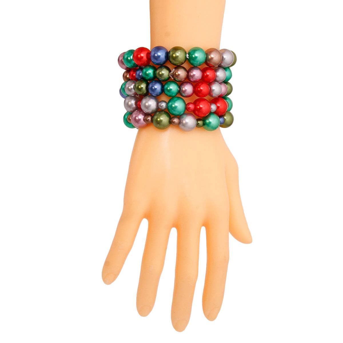 Dark Multi-Color Pearl Bracelet Set – 5-Piece Stretch Bracelets