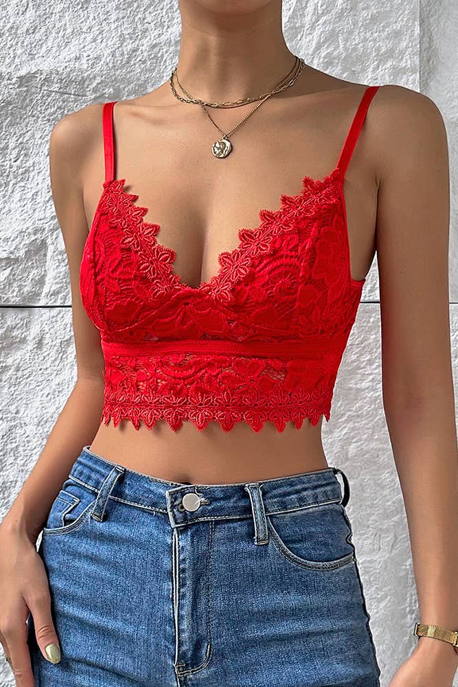 Plain Full Lace V Neck Bracelet Crop Top ZK138