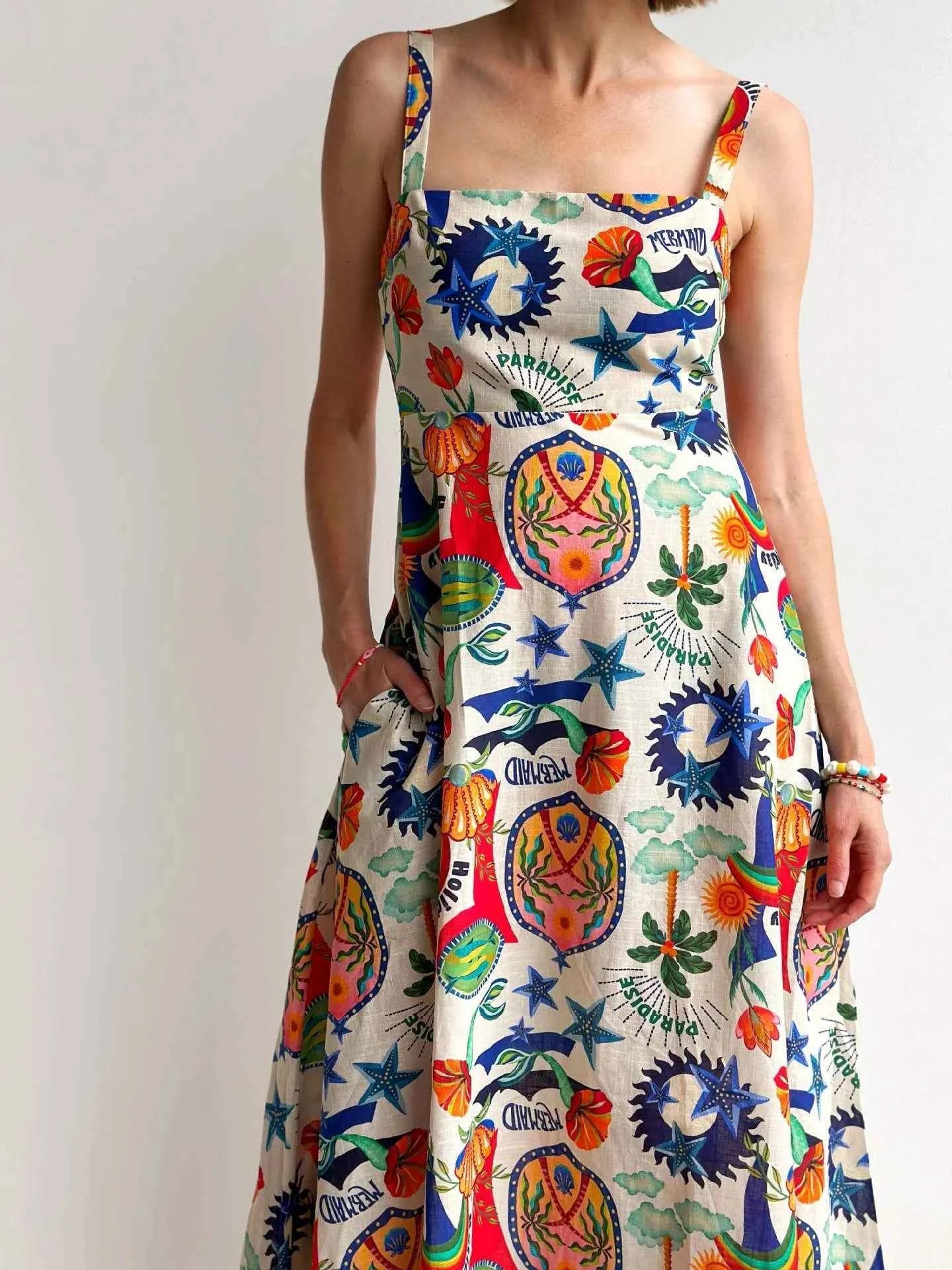 Printed Square Neck Maxi Cami Dress