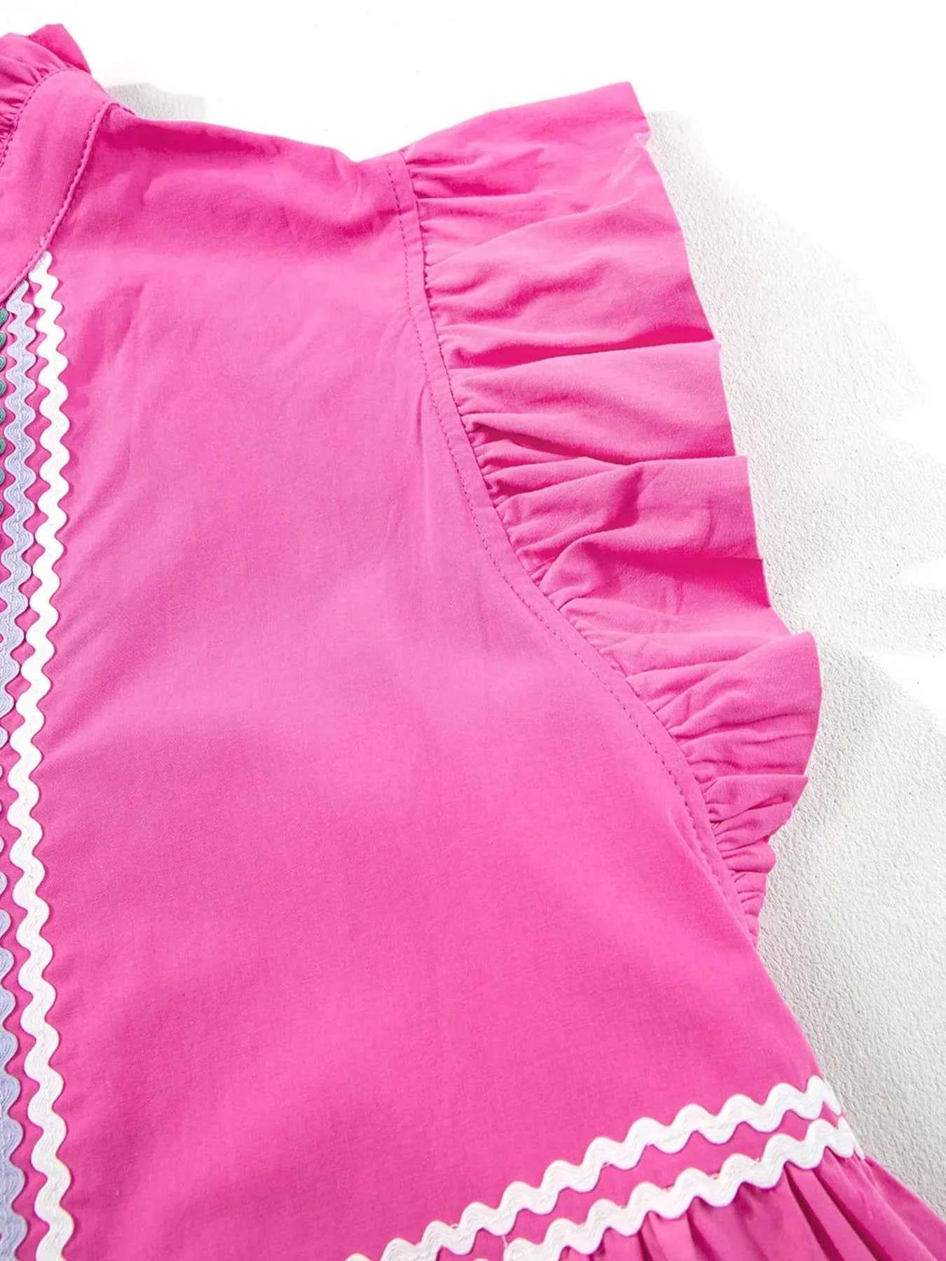 Ric Rac Colorblock Flutter Sleeve Tiered Dress