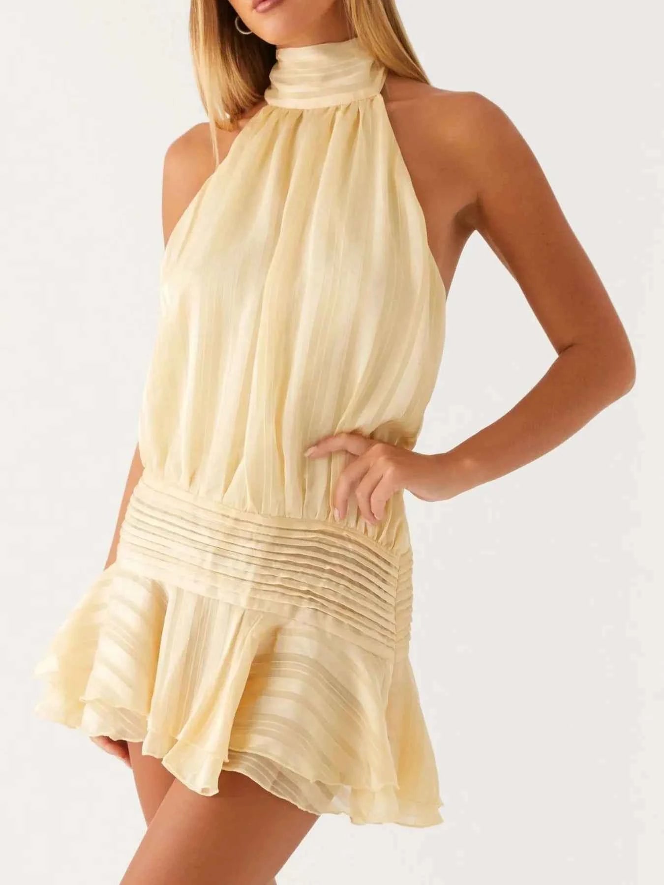 Ruffled Hem Halter Neck Mini Dress