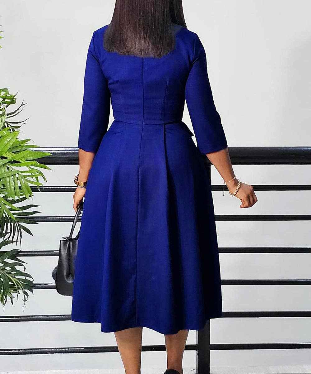 Solid Color Pleated Large Size Dress in Pink Deep Blue and Rose