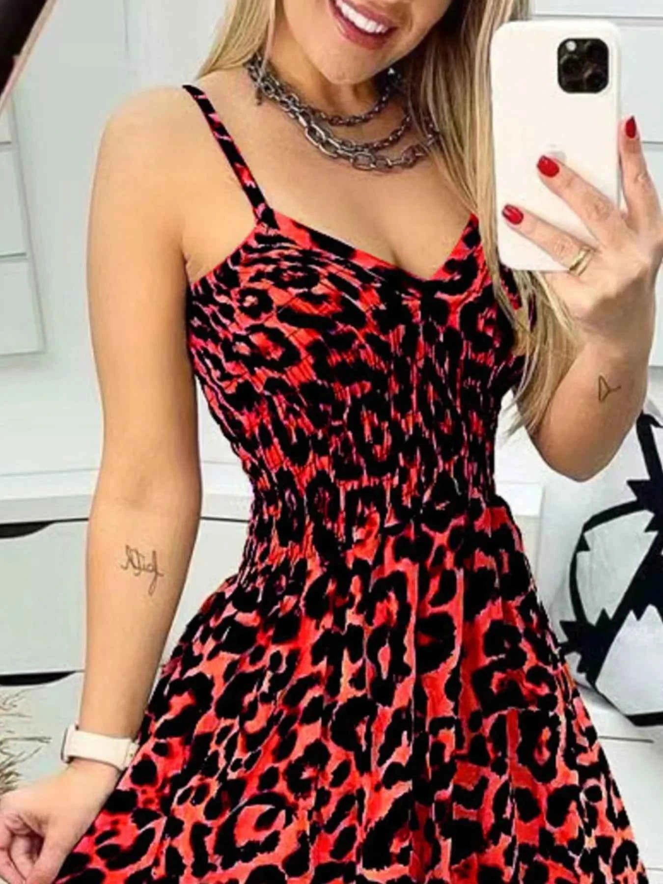 Full Size Leopard Print Spaghetti Strap Maxi Dress Plus Size