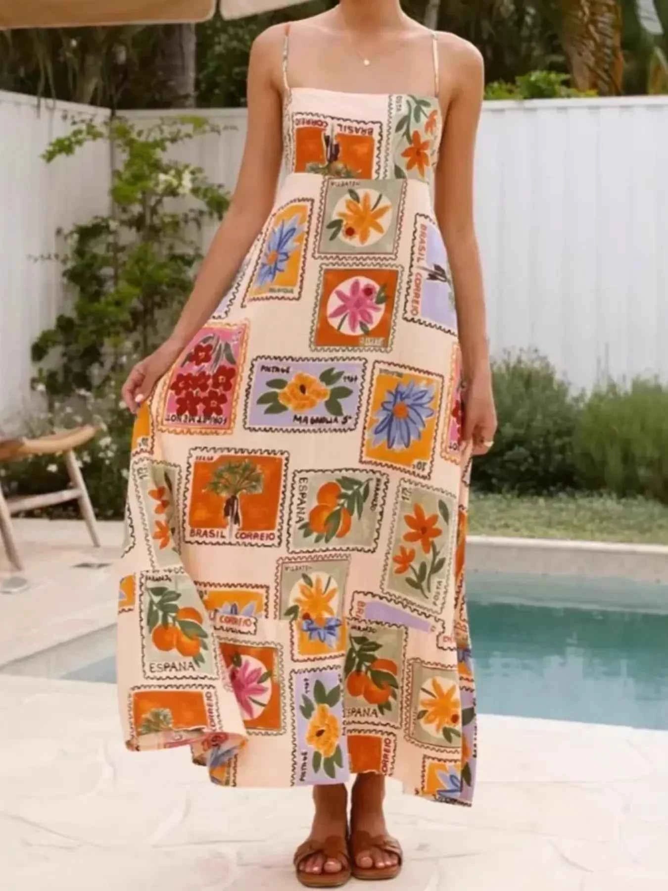Printed Strapless Maxi Cami Dress