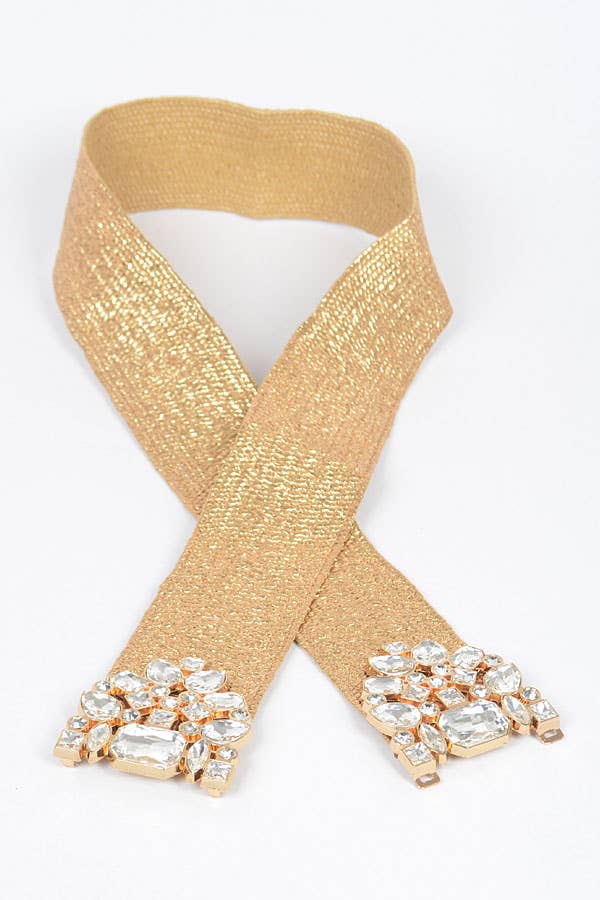 Multi Stone Metallic Straw Stretch Plus Size Belt