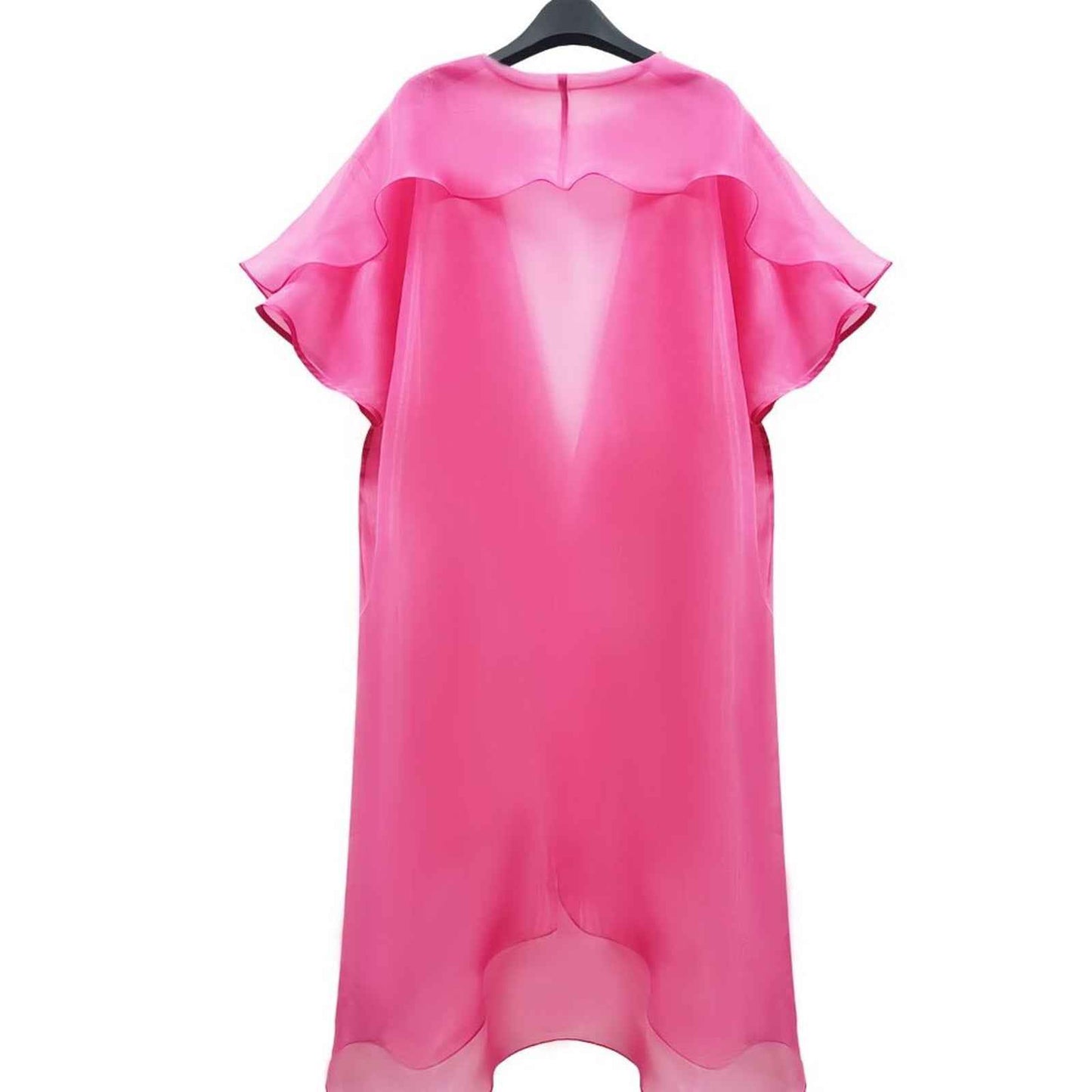 Hot Pink Sheer Draped Coat | Flowing Organza Statement Duster