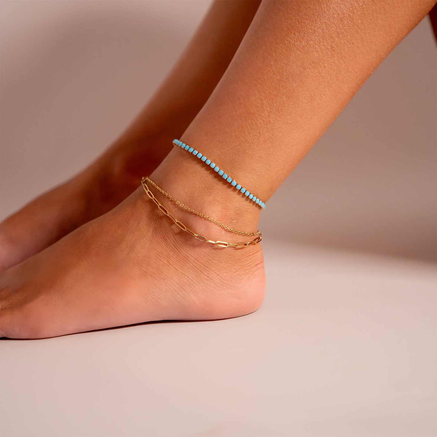 2 Row Stainless Steel Loop and Paperclip Chain Anklet