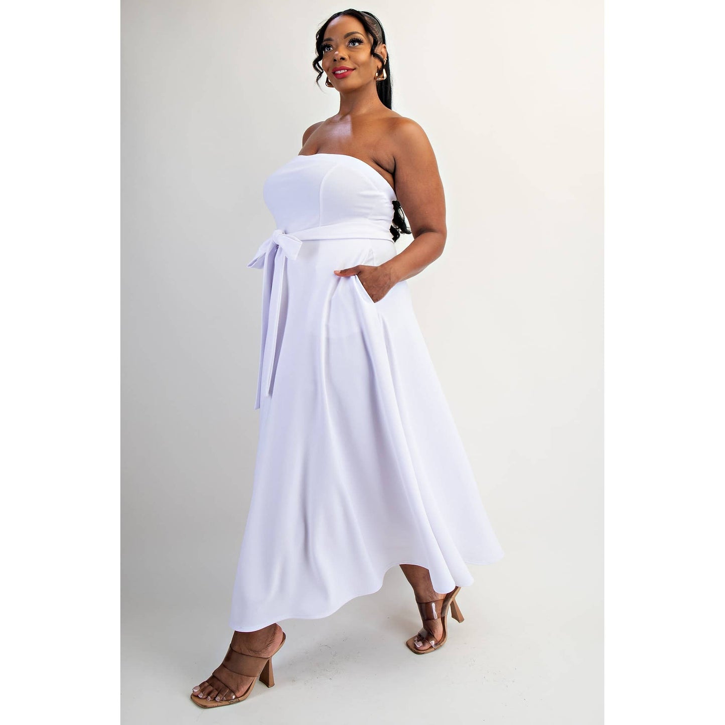 74555cd PLUS SIZE KNIT TUBE MAXI DRESS WITH SELF BELT