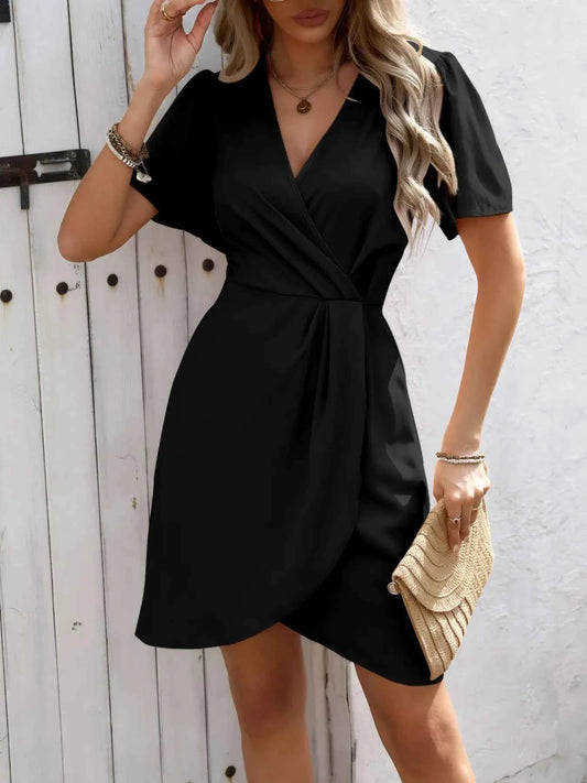 Surplice Flutter Sleeve Mini Dress
