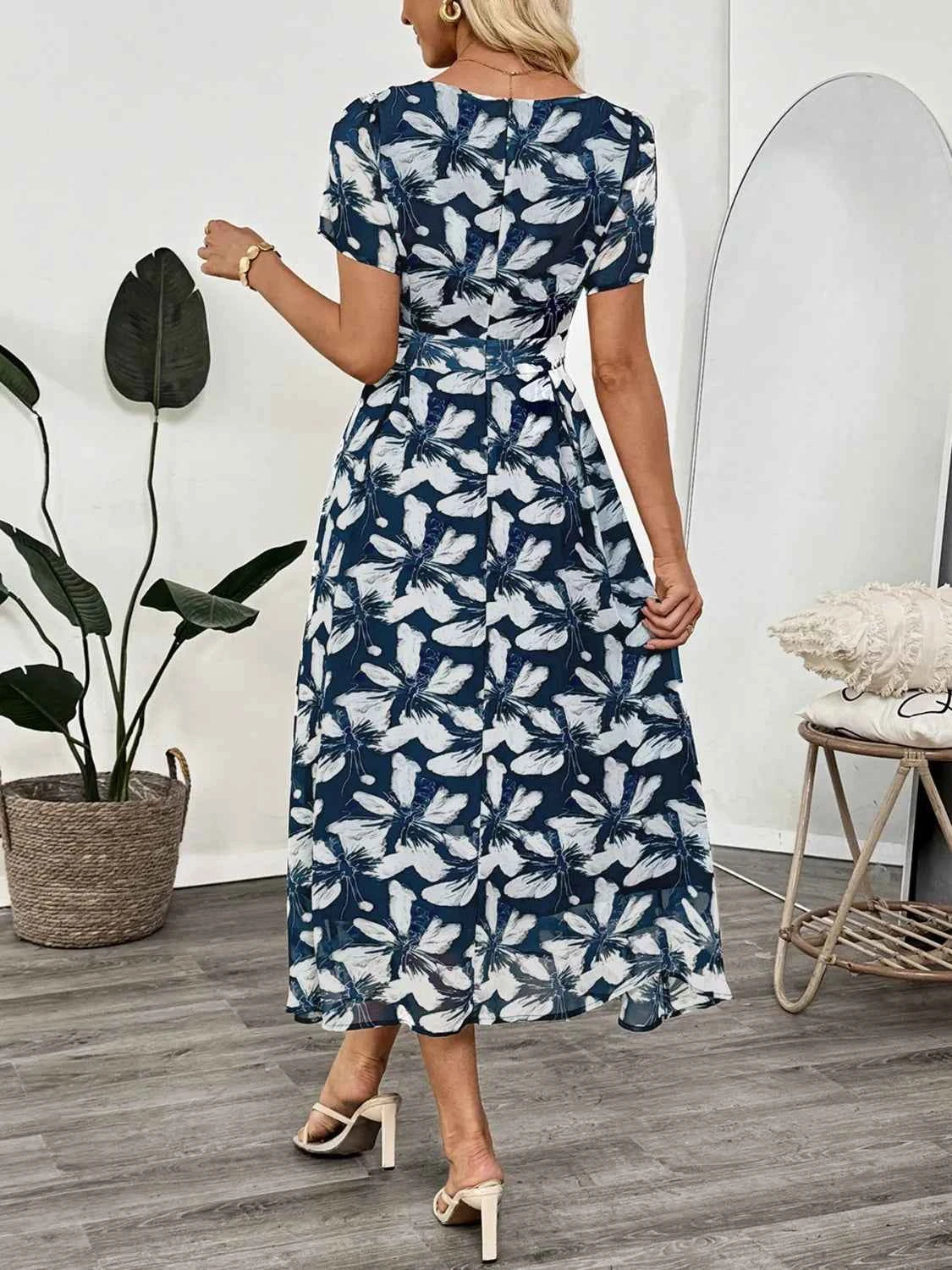 Printed Square Neck Midi Dress