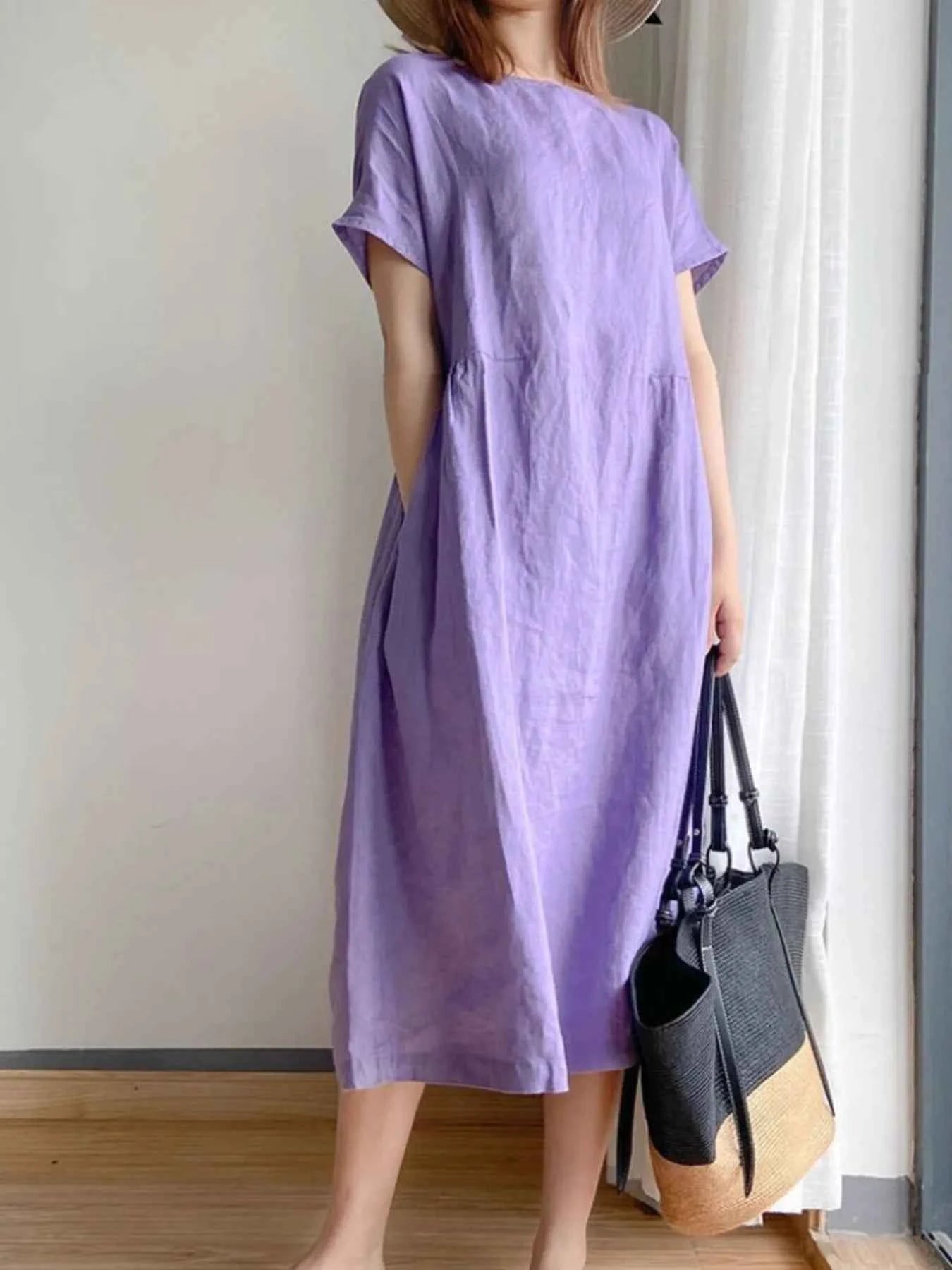 Full Size Casual Round Neck Midi Dress Plus Size