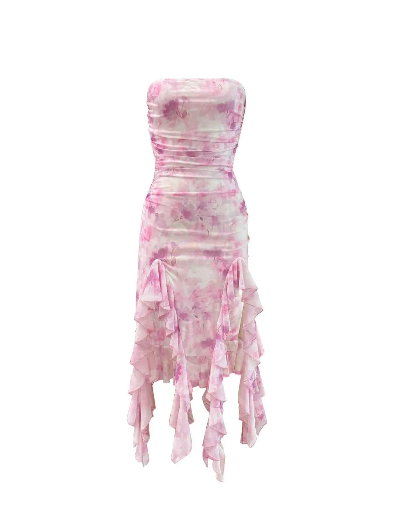 Tie-Dye Strapless Ruffle Hem Dress