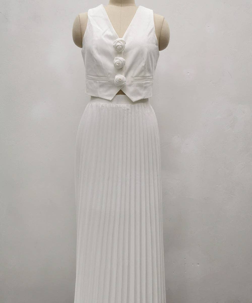 Sleeveless Tank Top Two Piece Set With Pleated Sleeves Women