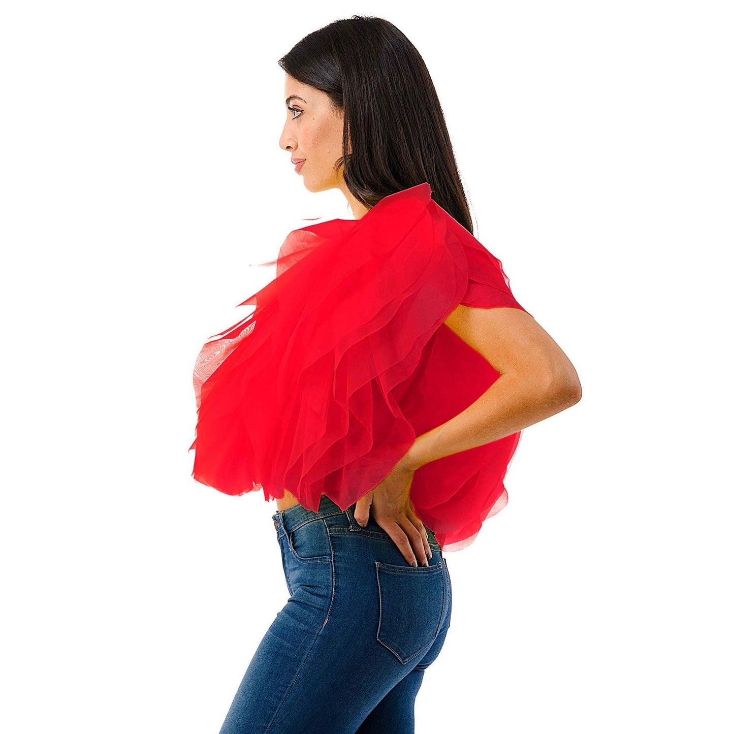 PLUS SIZE RUFFLE TULLE CROP TOP BLOUSE