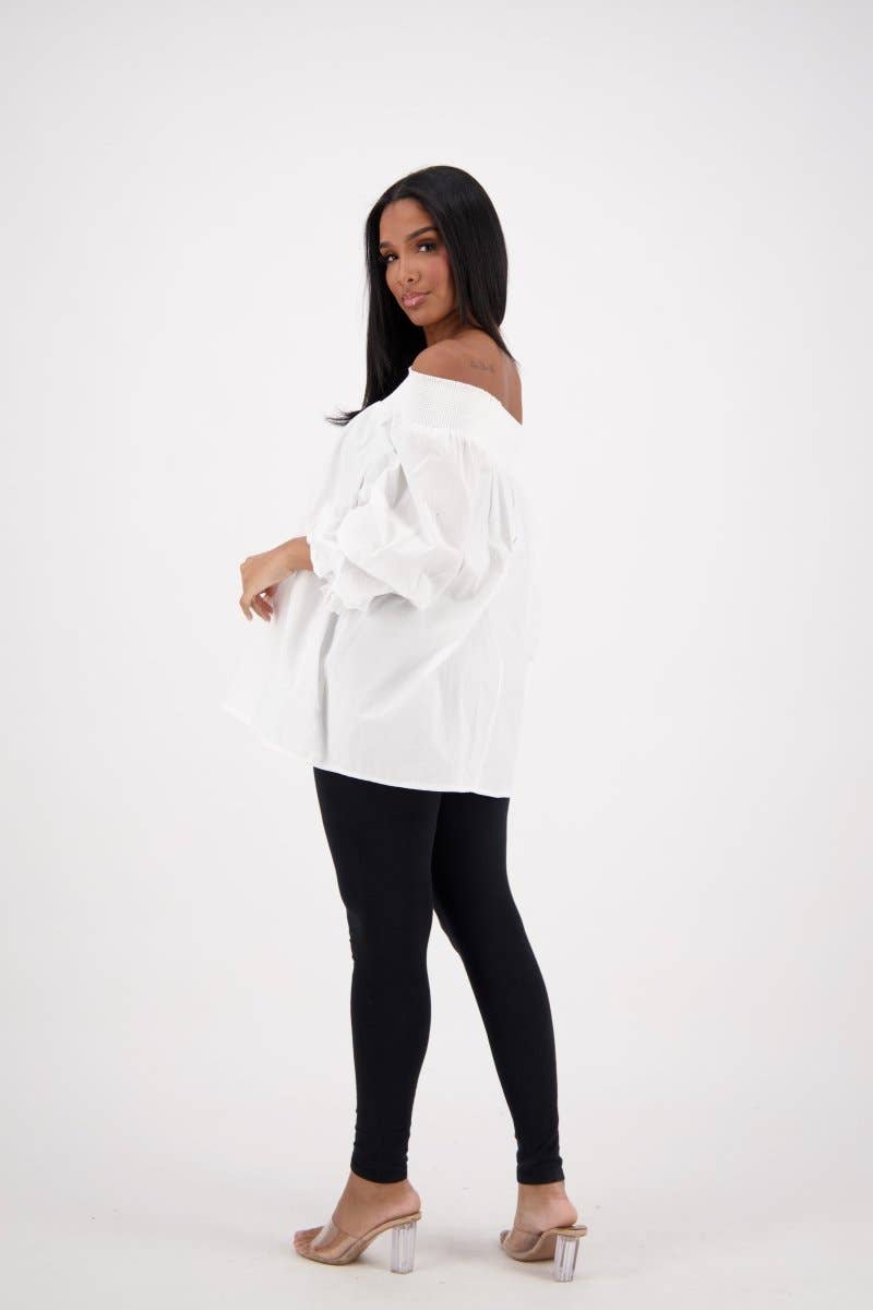Off-Shoulder Ruffle Sleeve Blouse AT-2466