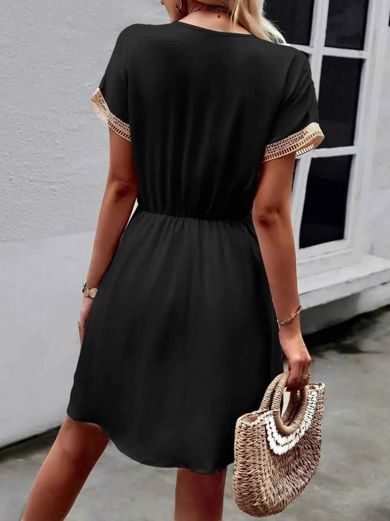 V-Neck Short Sleeve Mini Dress
