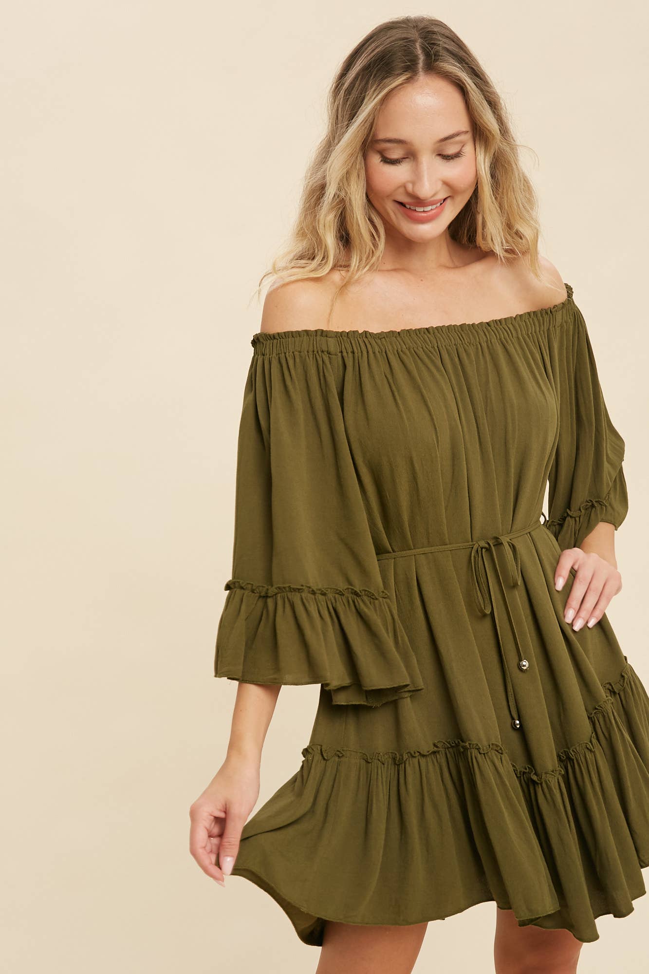 RUFFLED SOLID BOHO DRESS