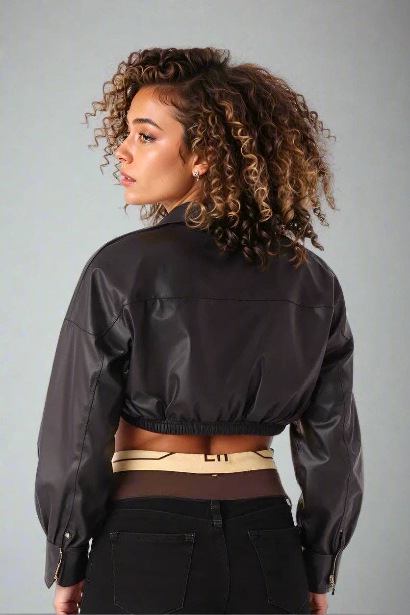 Black Faux Leather Crop Jacket | Modern Luxe Streetwear Edit