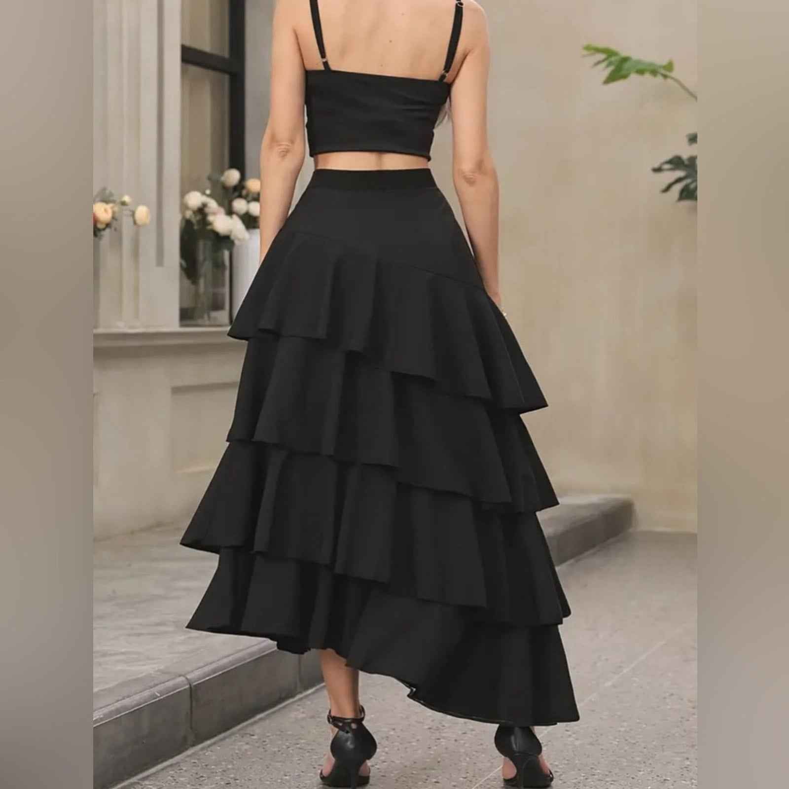 Elegant Ruffle Hem Tiered Skirt - High Waist Perfect for Womens Curvy Figure
