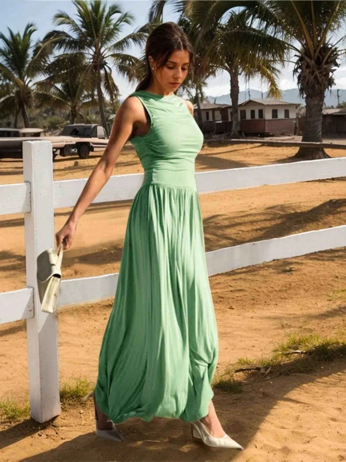 Ruched Sleeveless Maxi Dress