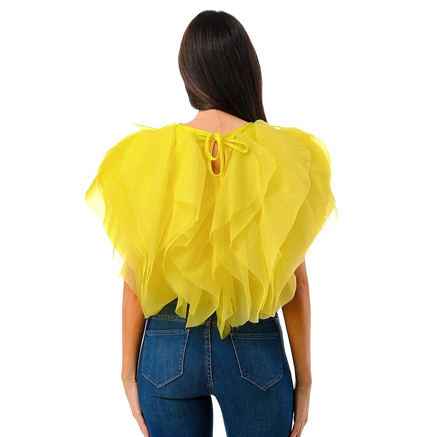 PLUS SIZE RUFFLE TULLE CROP TOP BLOUSE