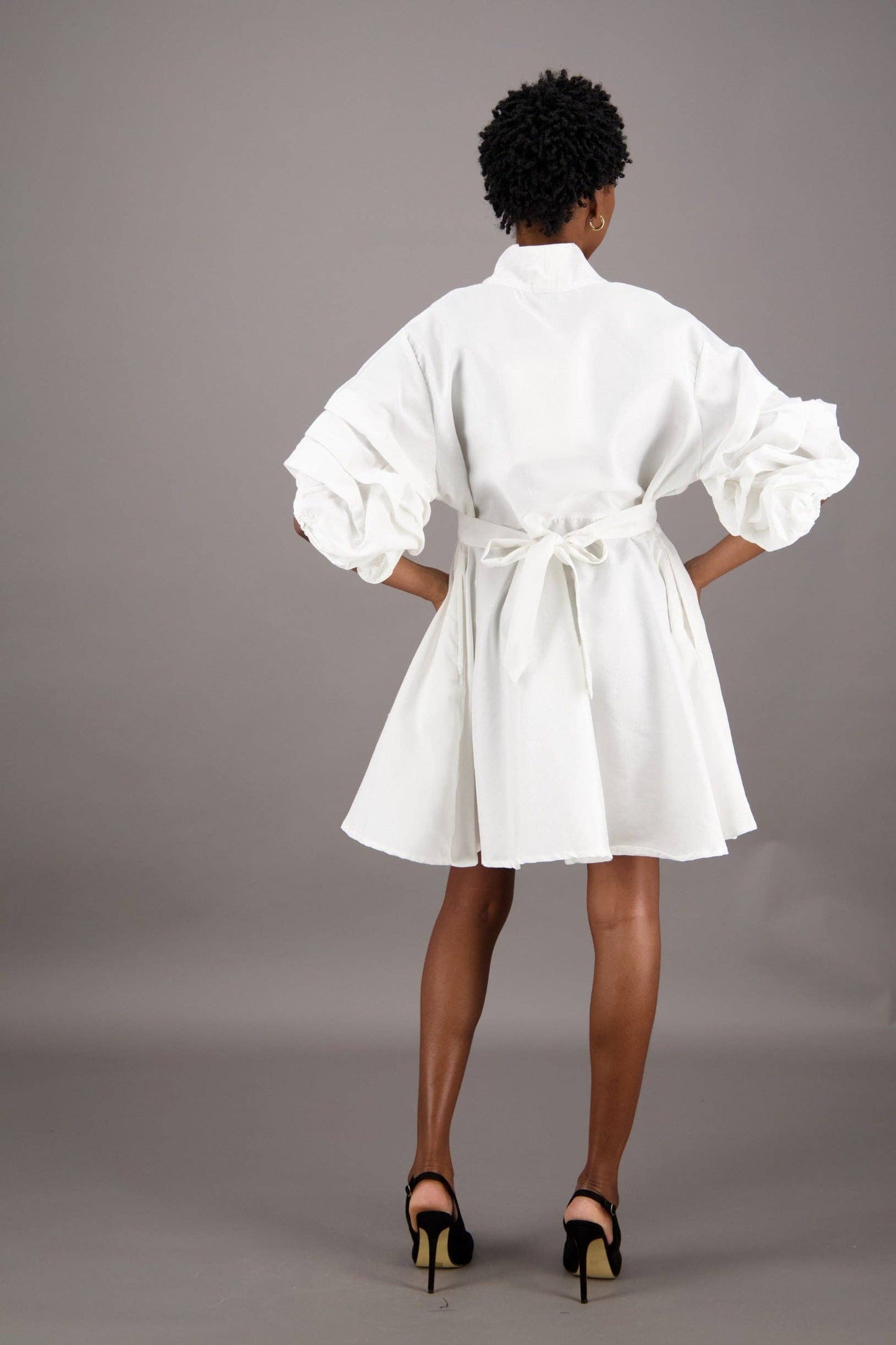 Black Satin Button-Up Flare Shirt Dress – Luxe Minimalist Elegance