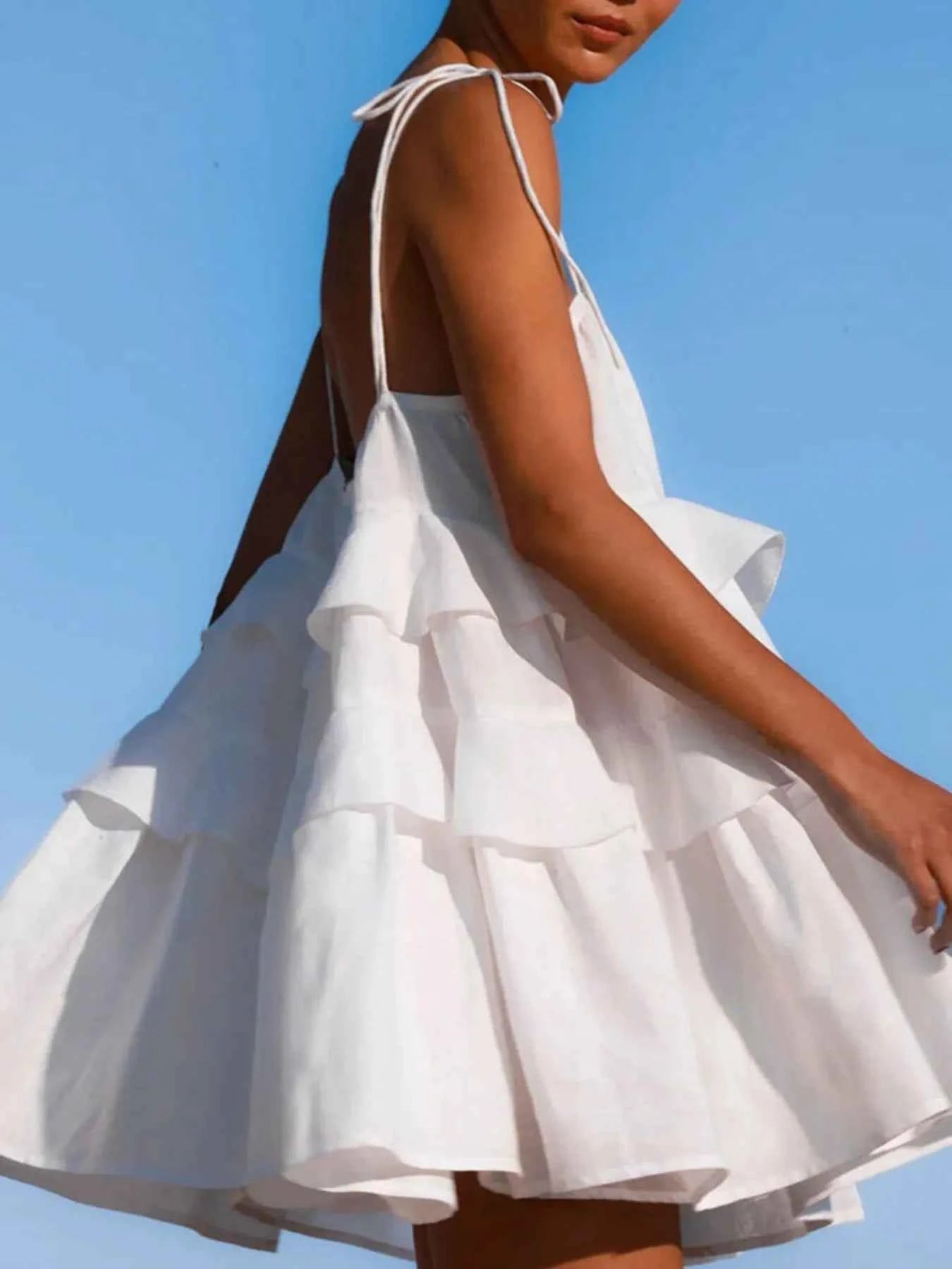 Ruffle Layered Tie Shoulder Cami Dress