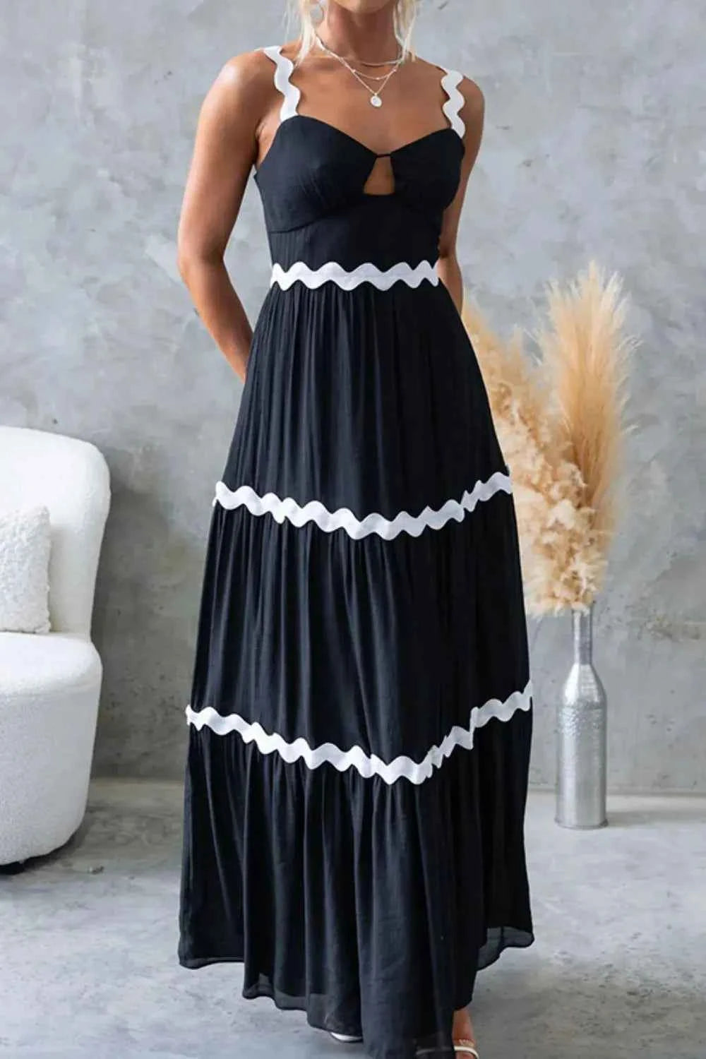 Tiered Maxi Dress with Scalloped Trim