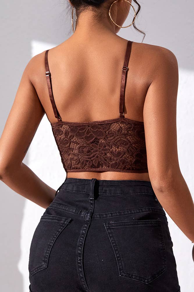Plain Full Lace V Neck Bracelet Crop Top ZK138