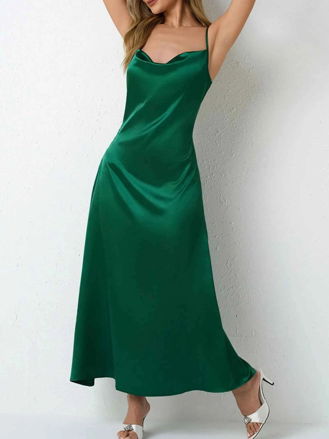 Satin Cowl Neck Cami Dress
