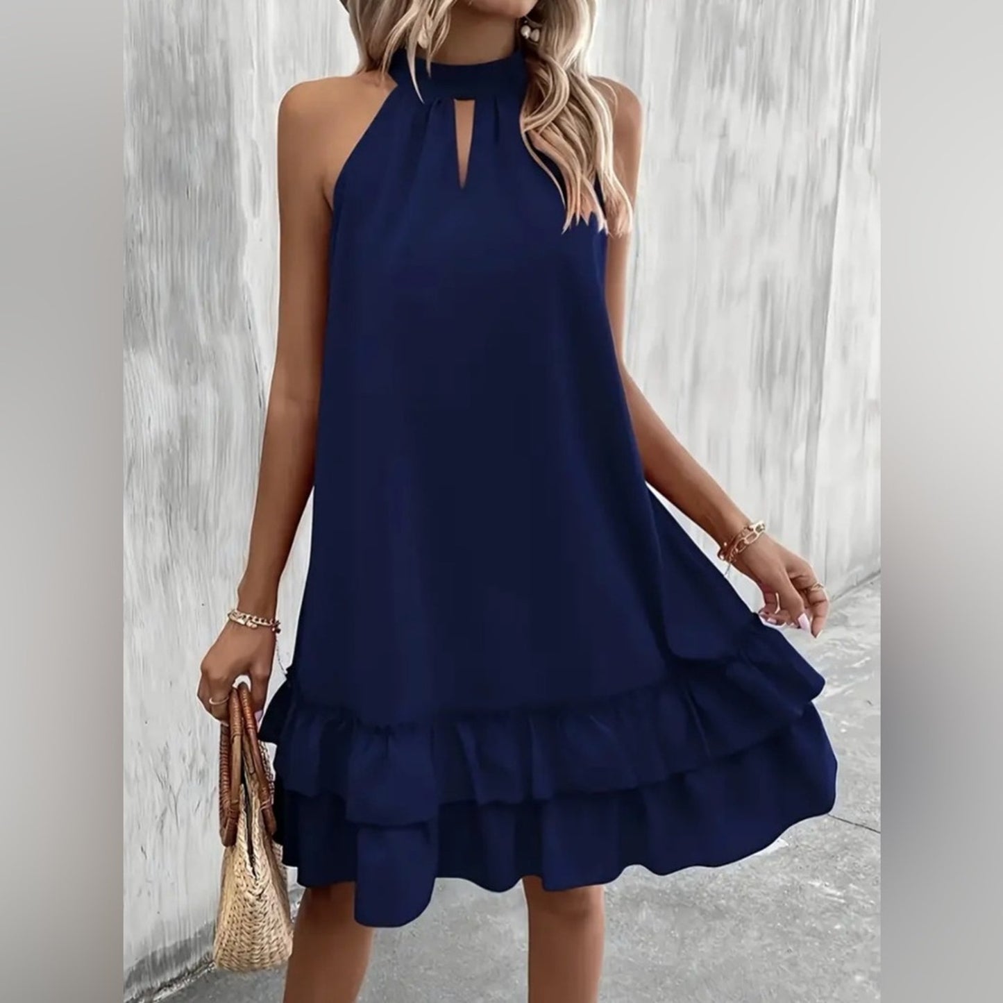 Elegant Navy Blue Sleeveless Dress