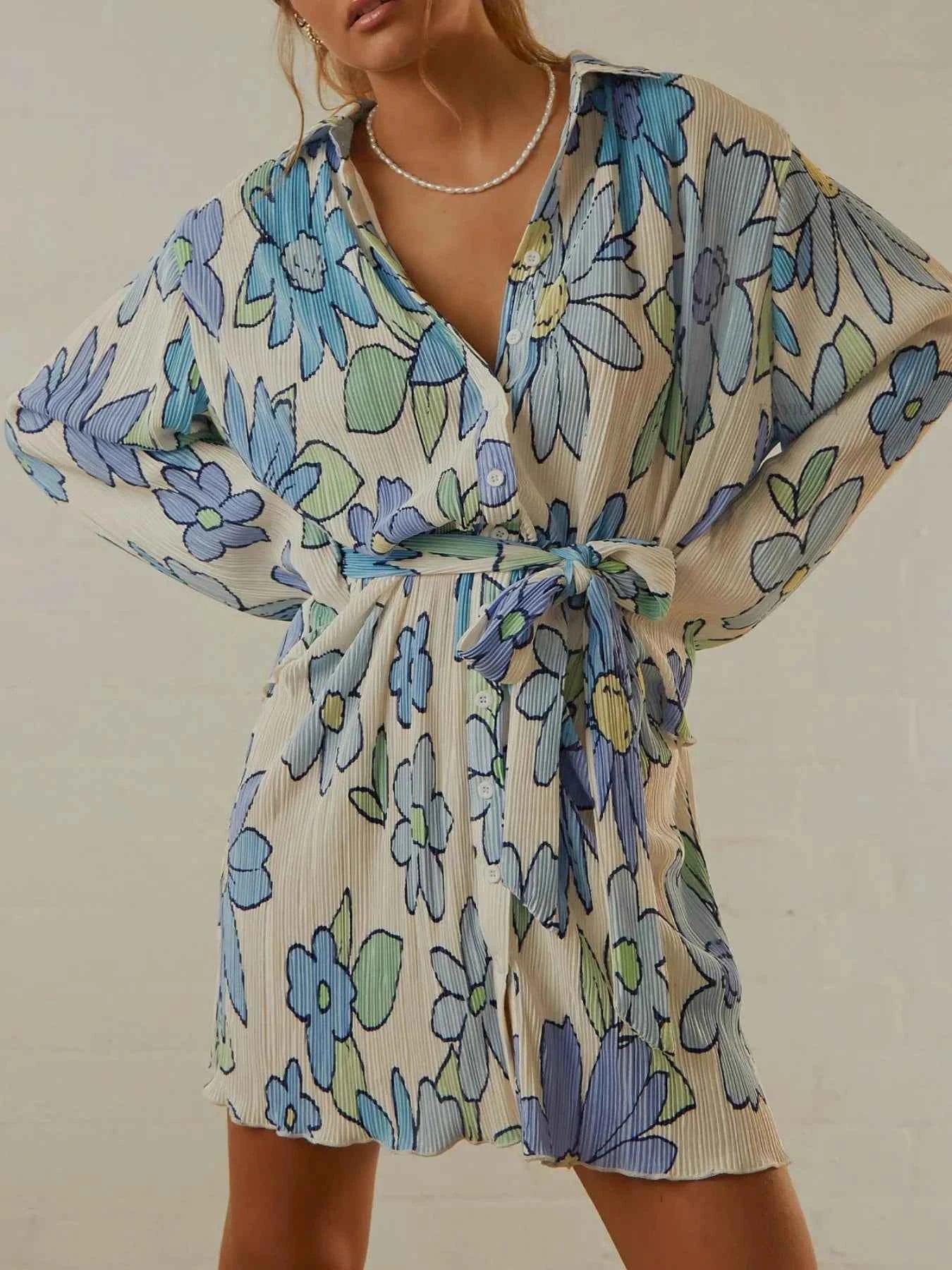 Printed Long Sleeve Mini Dress