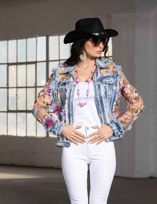 (Copy) Denim and Lace Embroidered Jacket