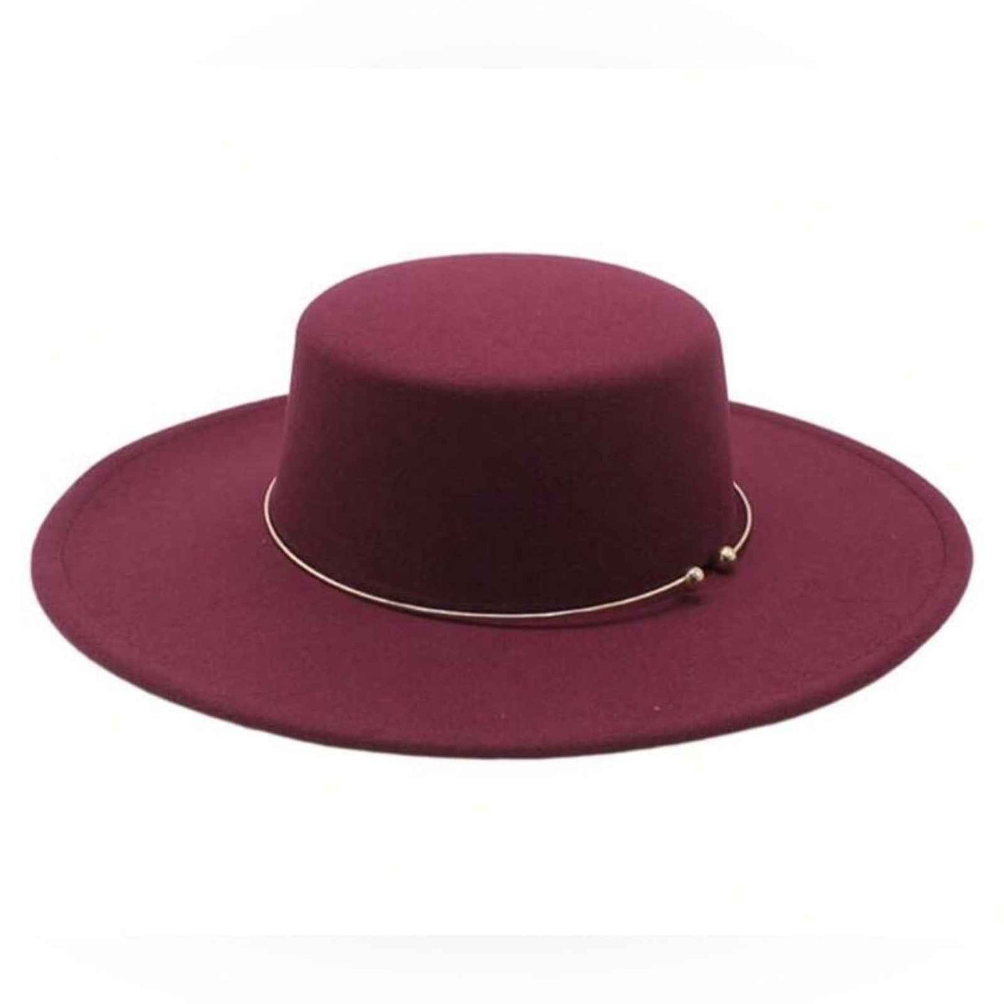 Burgundy Wide-Brim Felt Hat with Gold Accent Band