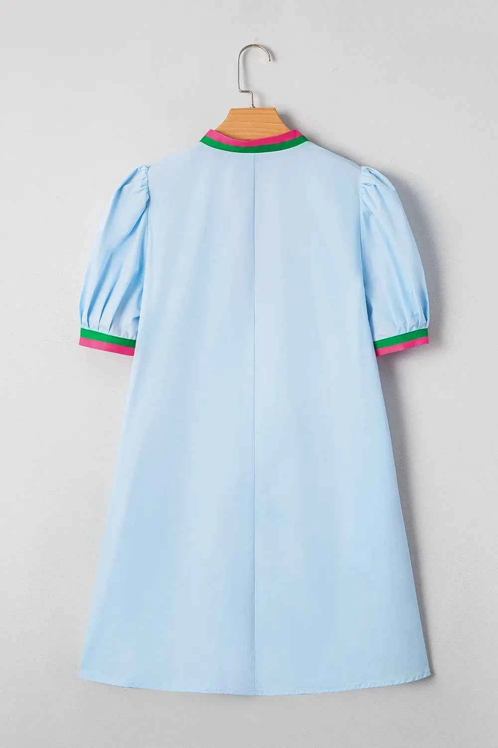 Notched Puff Sleeve Swing Dress