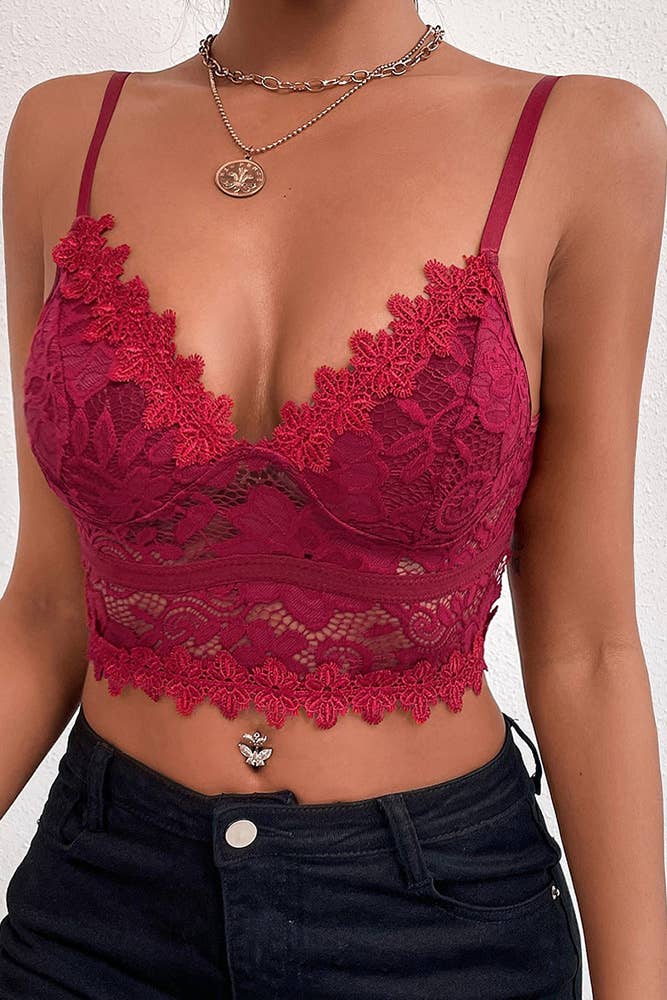 Plain Full Lace V Neck Bracelet Crop Top ZK138