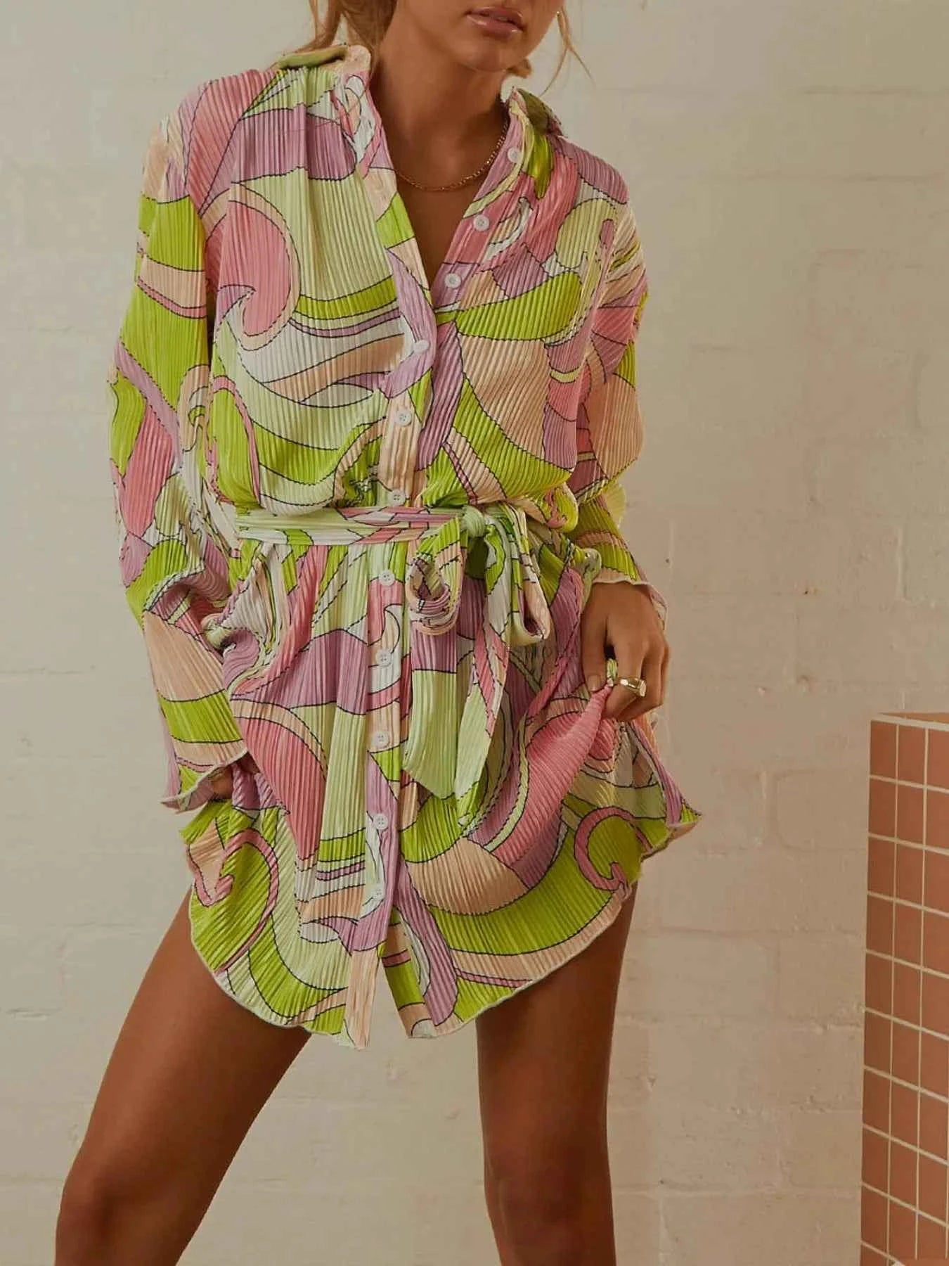 Printed Long Sleeve Mini Dress
