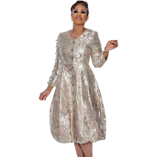 Dorinda Clark Cole Pink and Silver A-Line Long Sleeve Wedding Guest Dress