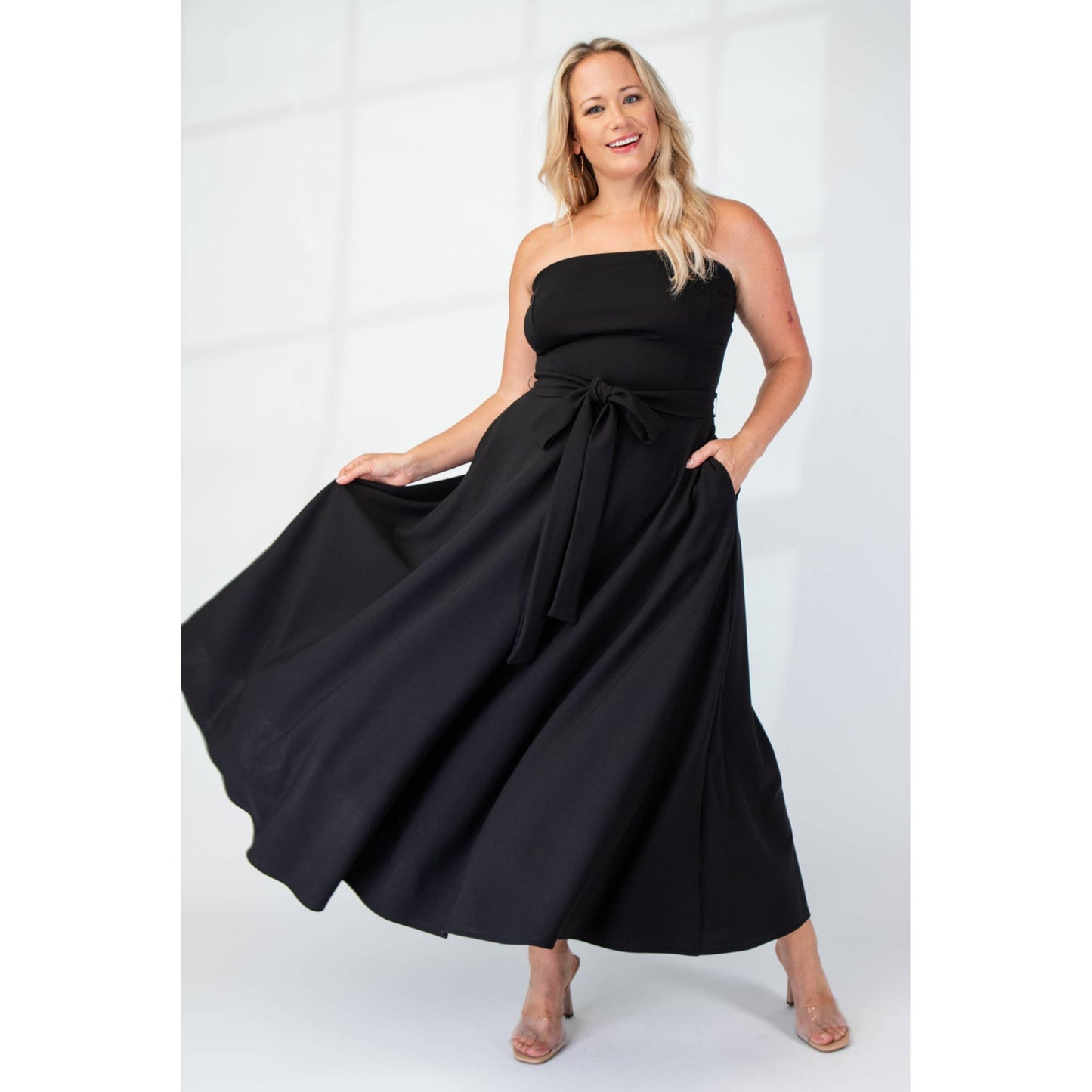 74555cd PLUS SIZE KNIT TUBE MAXI DRESS WITH SELF BELT
