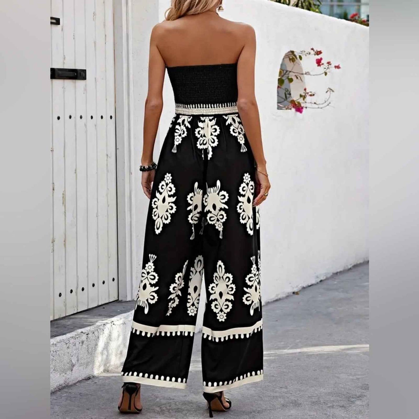 Plus Size BOHO Tube Jumpsuit, Casual Strapless Wide Leg