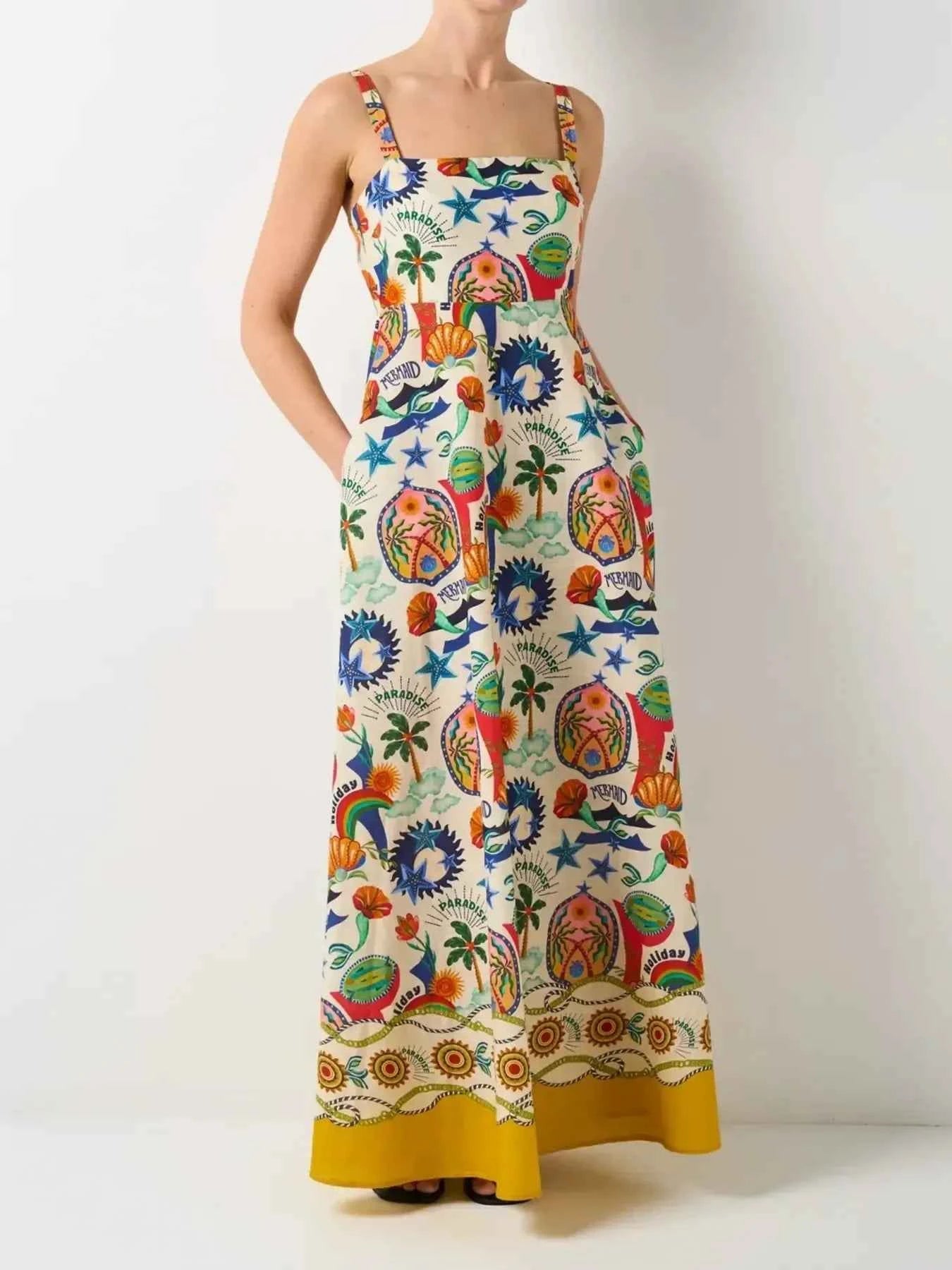 Printed Square Neck Maxi Cami Dress