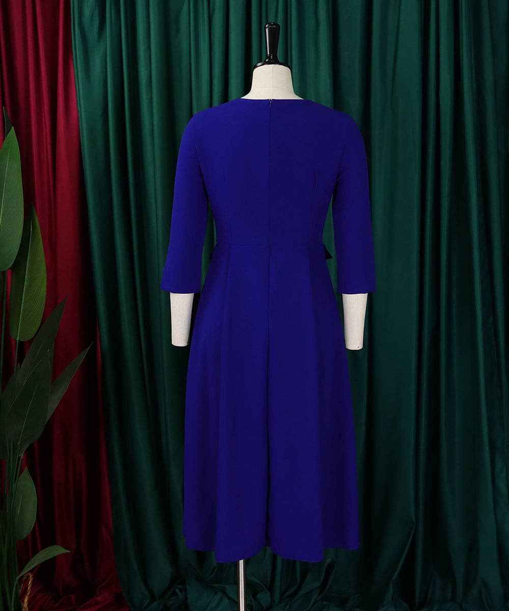 Solid Color Pleated Large Size Dress in Pink Deep Blue and Rose