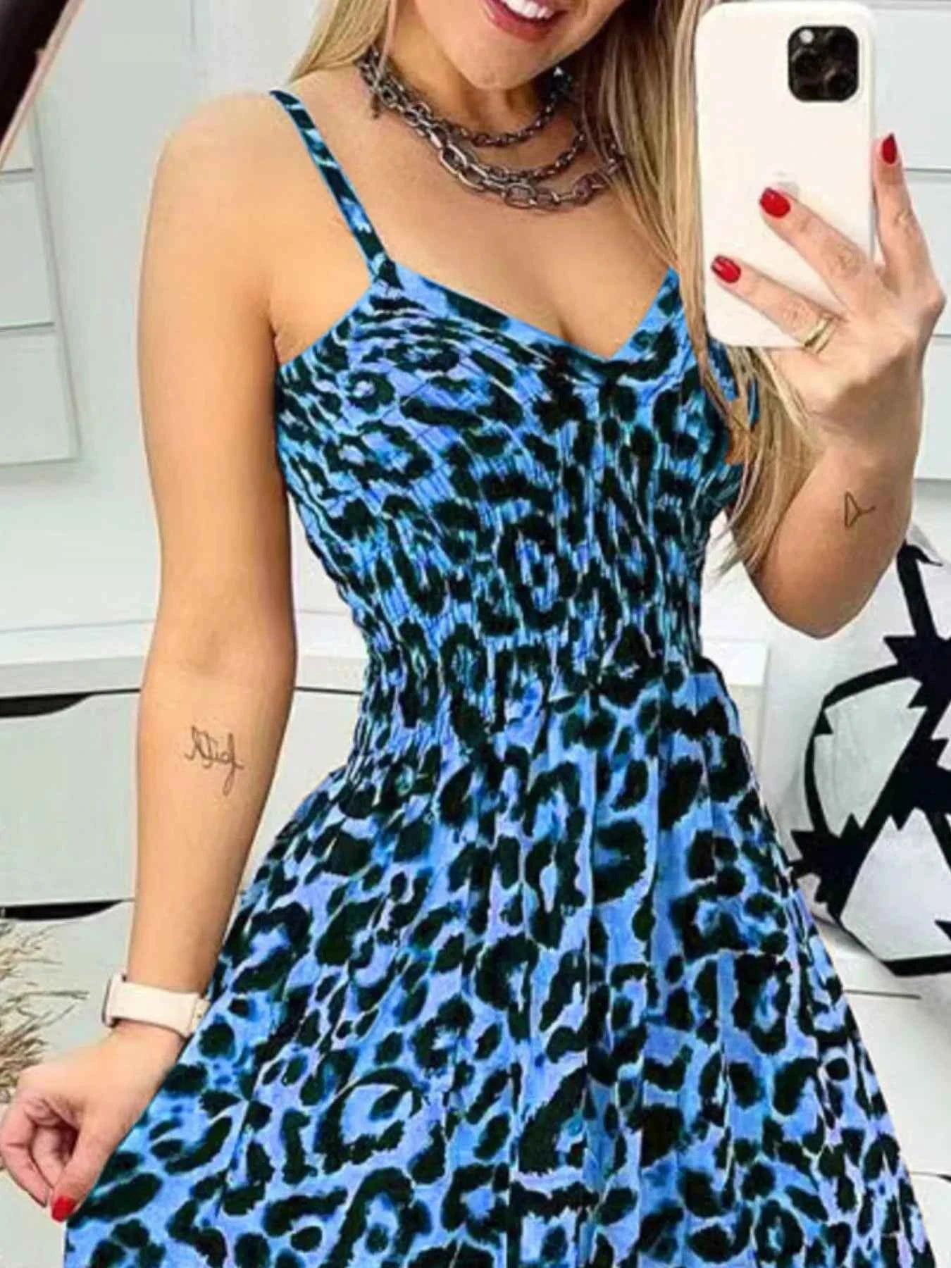 Full Size Leopard Print Spaghetti Strap Maxi Dress Plus Size