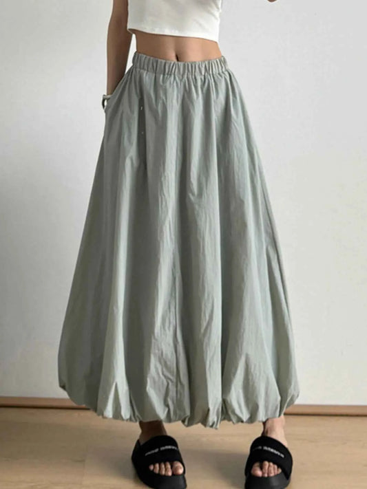 Elastic Waist Bubble Hem Maxi Skirt