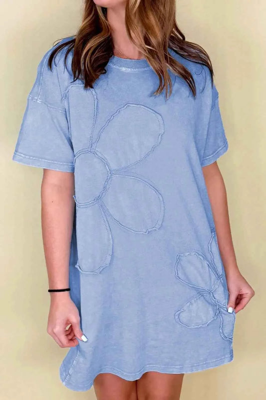 Floral Round Neck Short Sleeve T-Shirt Dress