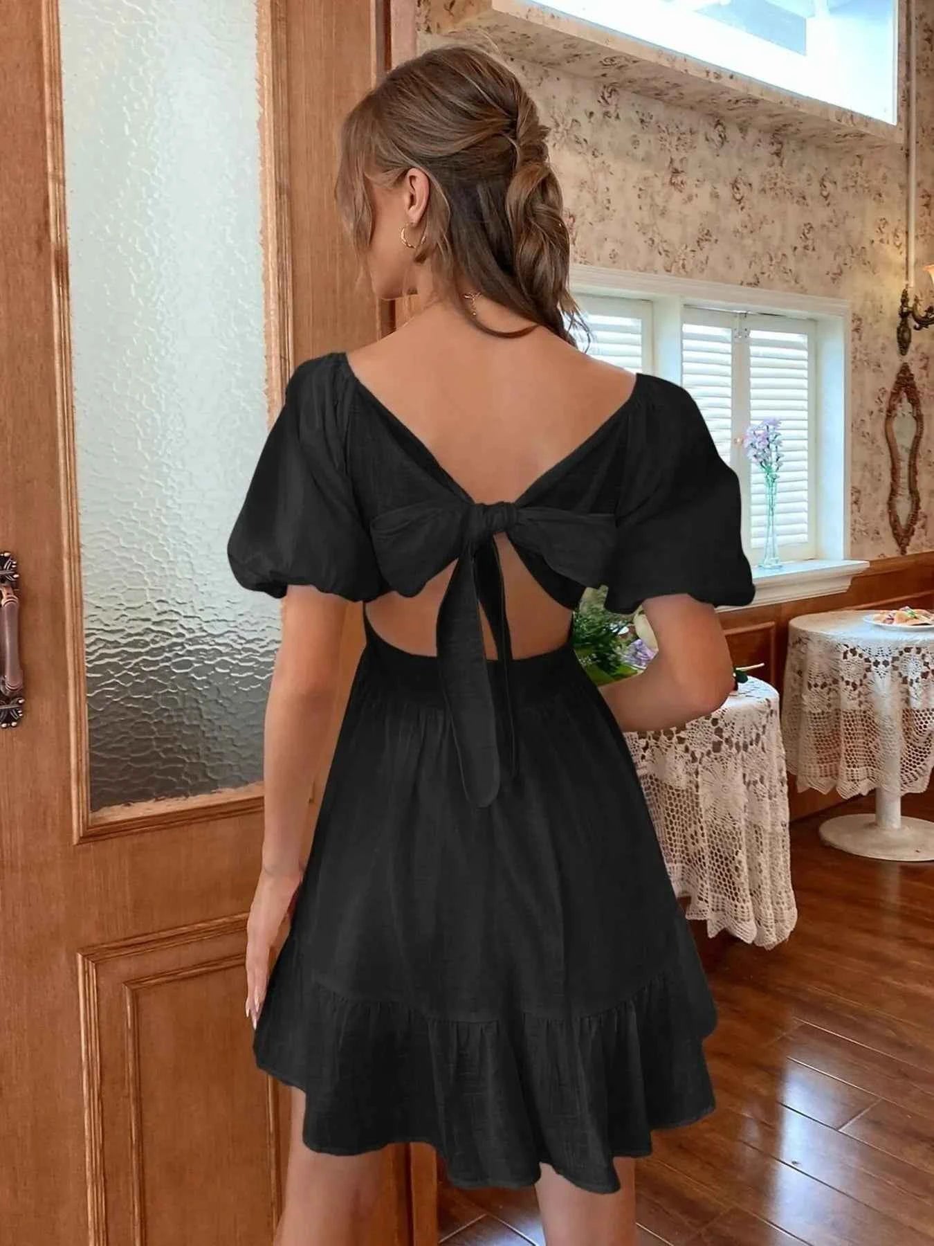 Square Neck Puff Sleeve Mini Dress