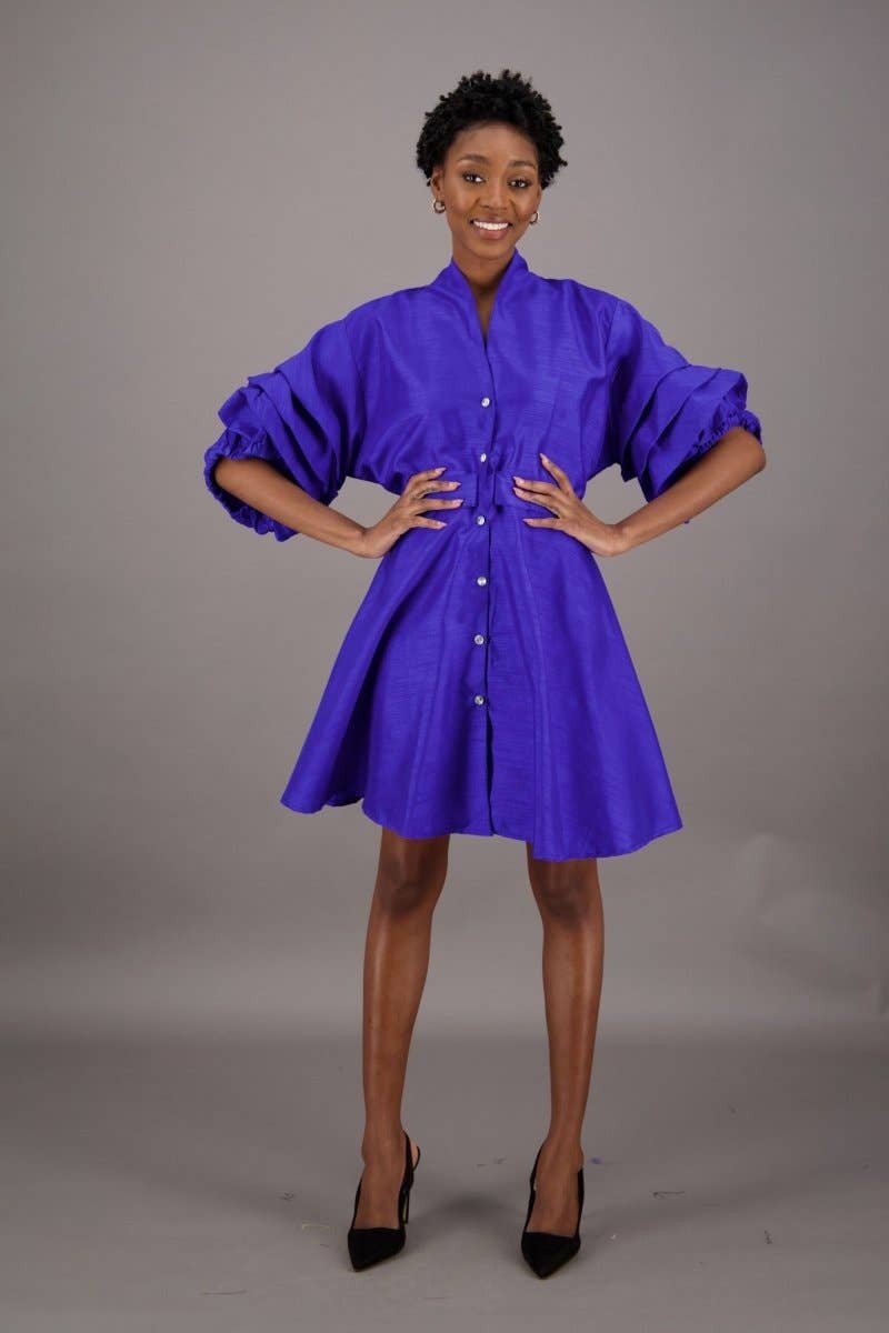 Black Satin Button-Up Flare Shirt Dress