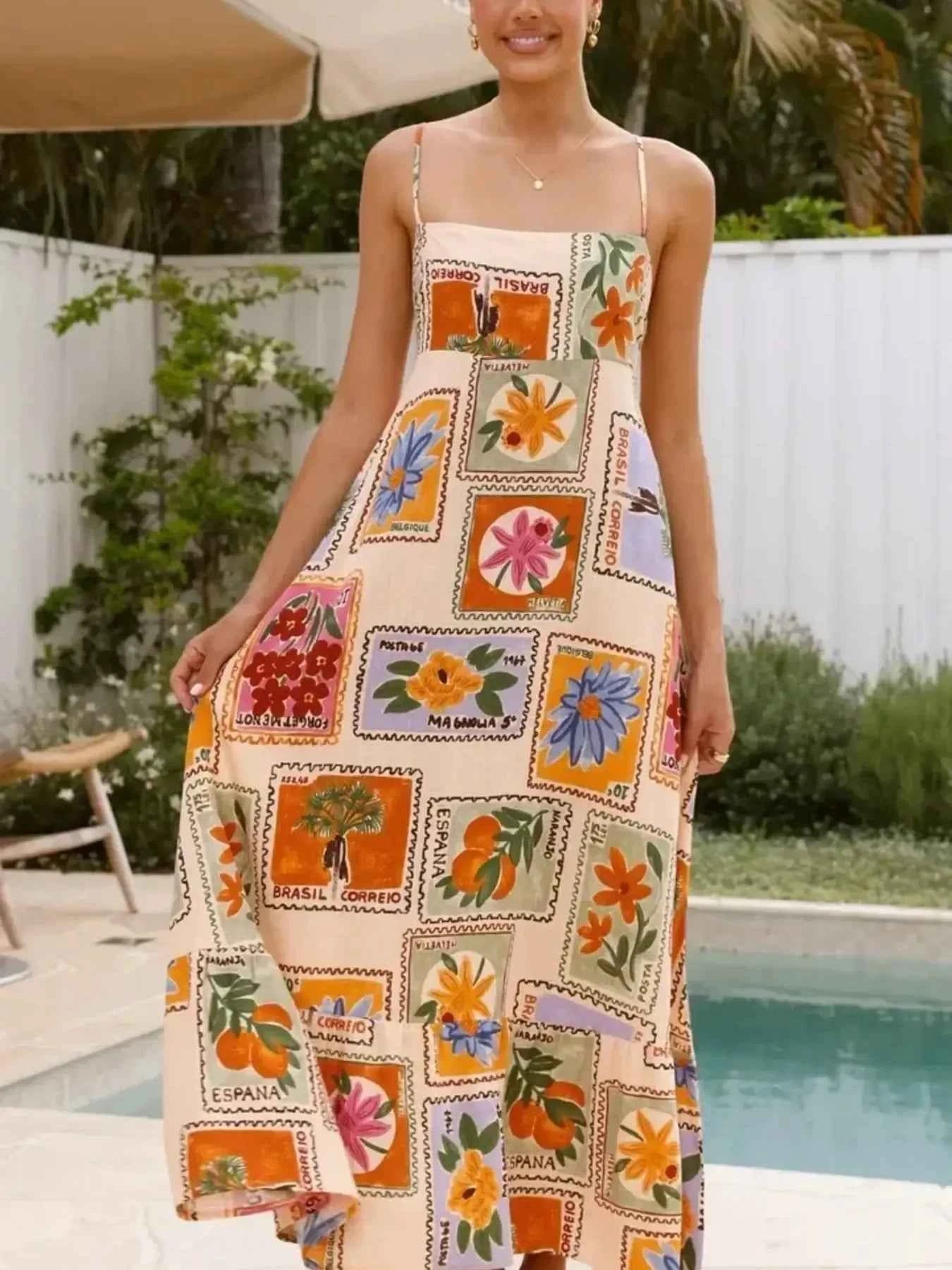Printed Strapless Maxi Cami Dress