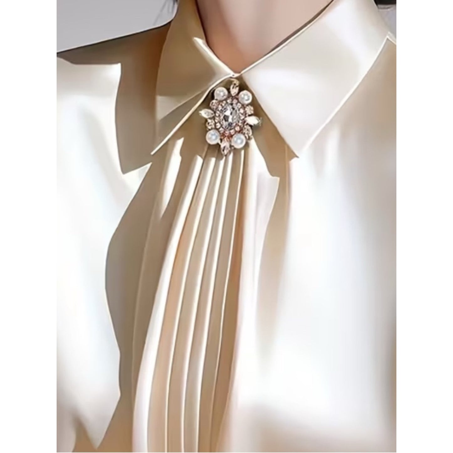 Elegant Satin Pleated Collar Blouse - Light Gold