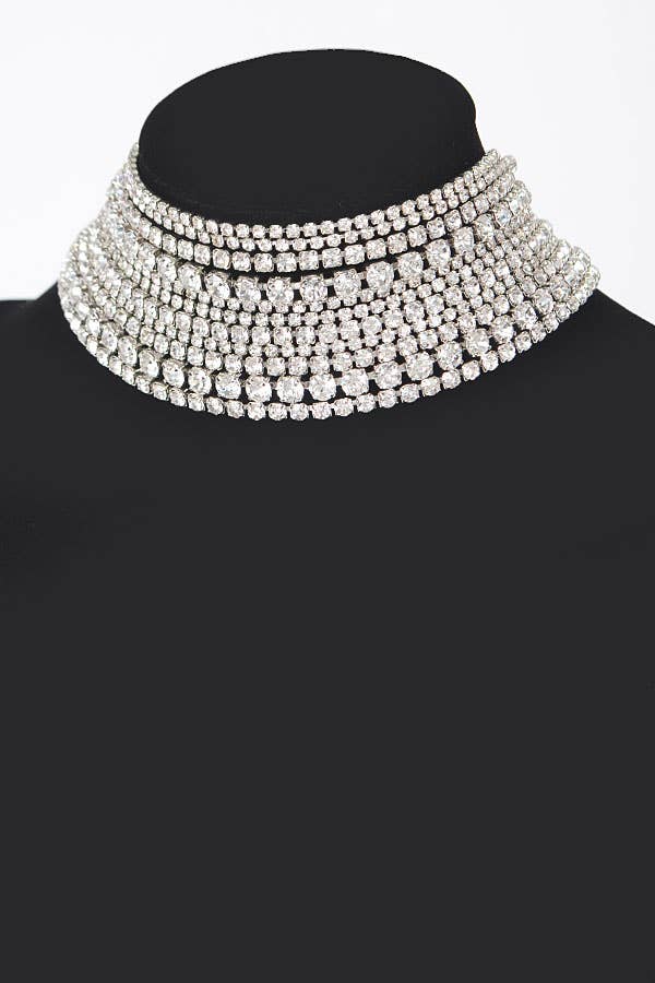 Multi Rhinestone Layered Choker